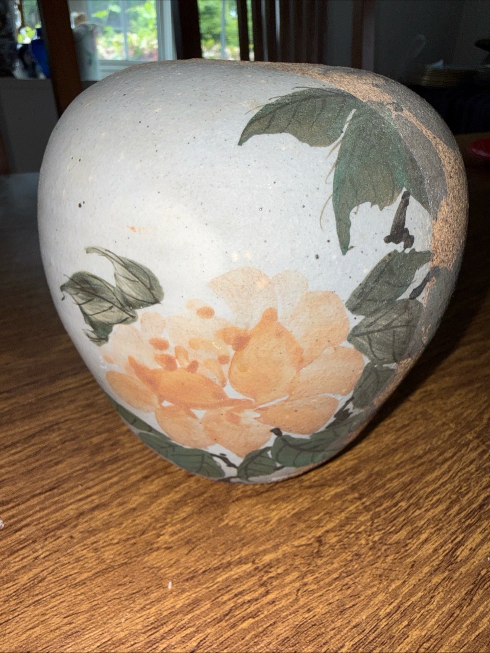 Moon jar Hand-Painted Floral Ceramic Vase flower Japanese clay handcrafted